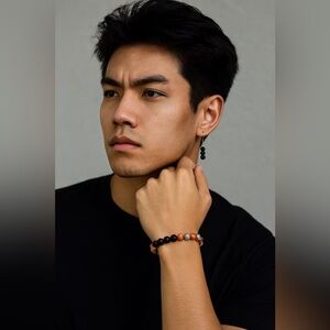 His and hers Black and Multicolor Beaded Bracelets